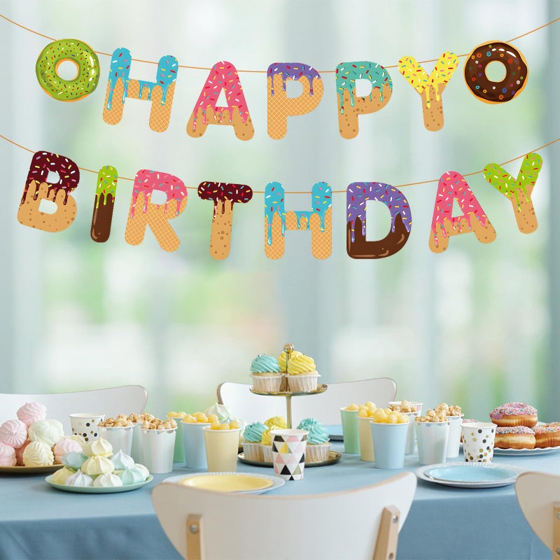BIEUFBJI Donut Happy Birthday Banner Donut Theme Birthday Party Decorations Baby Shower Kids Birthday Party Decoration Supplies - Image 3